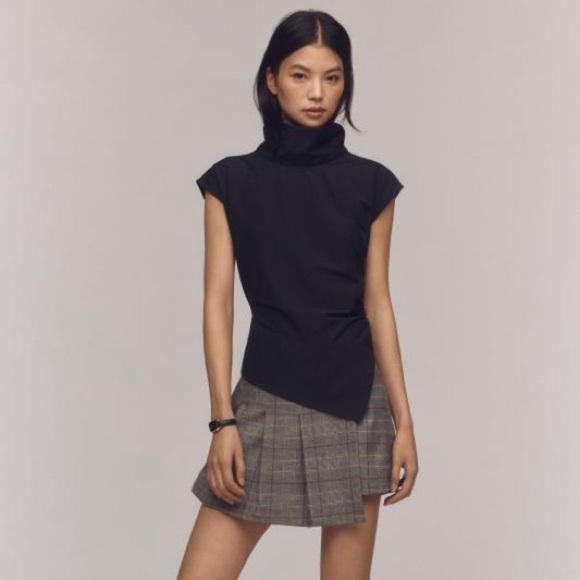 Maeve Mock-Neck Asymmetrical Muscle Top, Black, Size XXS, NWT - Picture 2 of 16